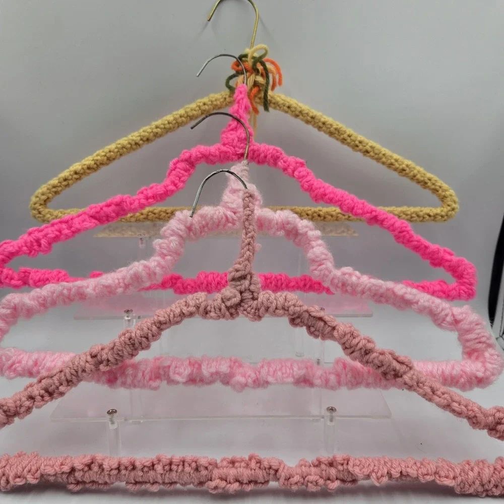 Crochet Knitted Hangers Grannycore Chic Lot of 4 VTG Handmade CountryCore Cottag